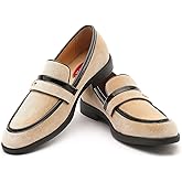 XQWFH Mens Velvet Loafers, Men's Fashion Mens Dress Shoes Classic Loafers for Wedding Party Penny Dancing,Slip-On Flats Smoking Slippers Prom Shoes