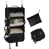 TABITORA Travel Luggage Organizer insert Hanging Packing Cubes for Suitcase Carry on Closet Hanging Shelves Folding(Black,S)