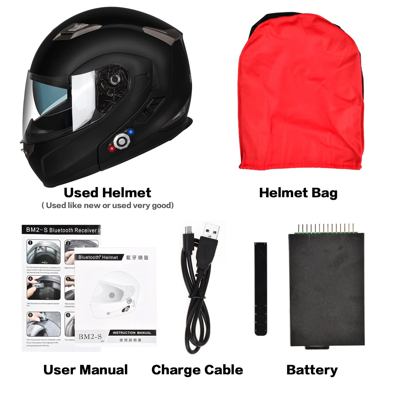 Used Like New/ Very Good FreedConn BM2-S Modular Flip Up Bluetooth Integrated Motorcycle Helmet Dual Visor 2 Riders Intercom ( Matte Black, M)