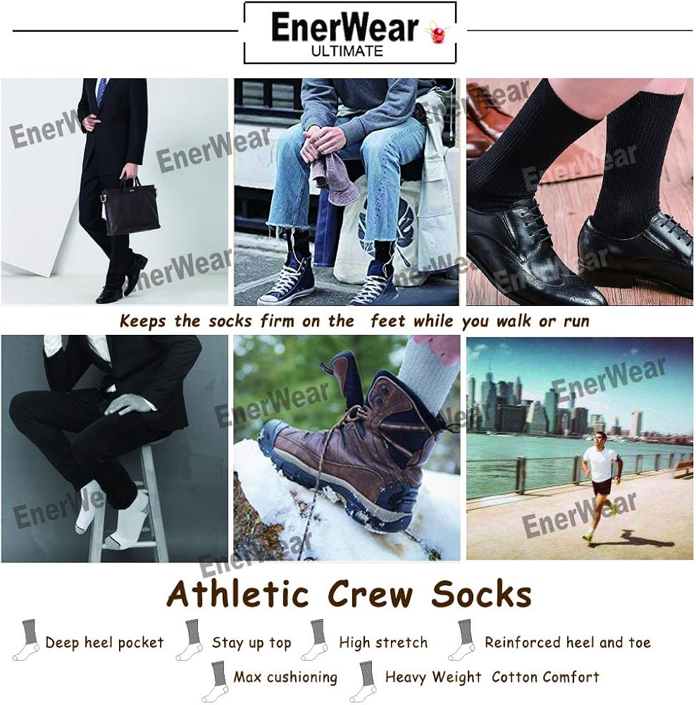 Enerwear 10P Pack Men's Cotton Moisture Wicking Heavy Cushion Crew Socks (10-13/shoe size 6-12 (10 Pair), White): Clothing