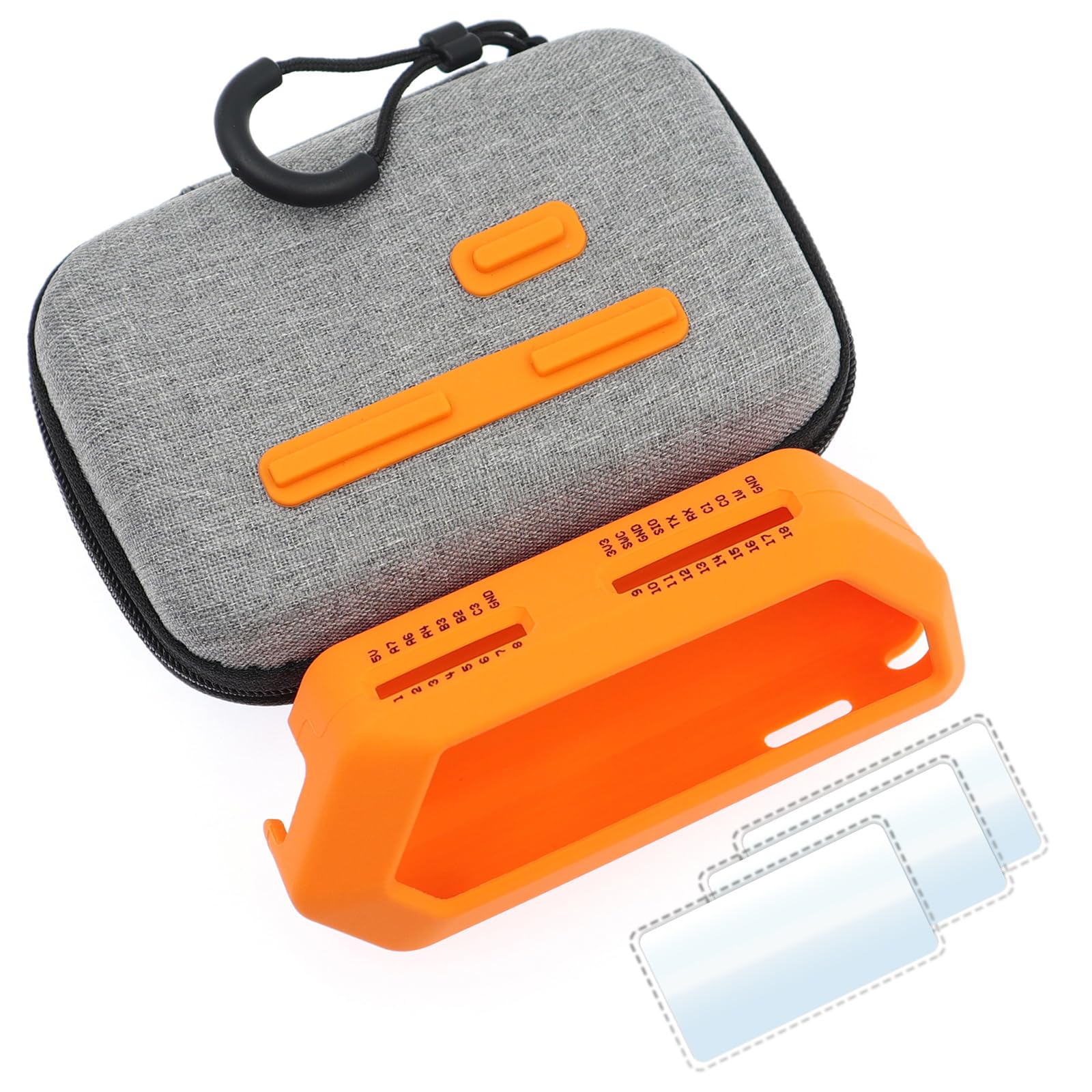 HCJYC 5 in 1 Protective Accessories Soft Silicone Case & EVA Carrying Case & 3 Pack of Screen Protect & SD Card Dust Plug & GPIO Dust Plug for Flipper Zero - Original Orange Set (Orange)