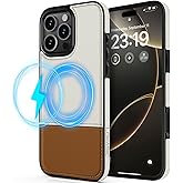 LOHASIC for iPhone 16 Pro Leather Case MagSafe, Two-Tone Magnetic Soft PU Leather Phone Case for Men & Women, Slim Designer Cover for iPhone 16 Pro 6.3" (2024), Brown White