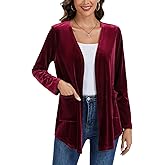 LADI TREND Women's Velvet Cardigan Long Sleeve Open Front Irregular Tailored Cardigans Jacket Blazer Coat with Pockets