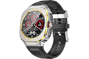 Deczone Band with Stainless Steel Case Cover Compatible with Samsung Galaxy Watch 8 Ultra 47mm (2025) / Samsung Galaxy Watch Ultra 7 47mm Bands (2024) Protective Case Cover for Men (Sliver & Gold)