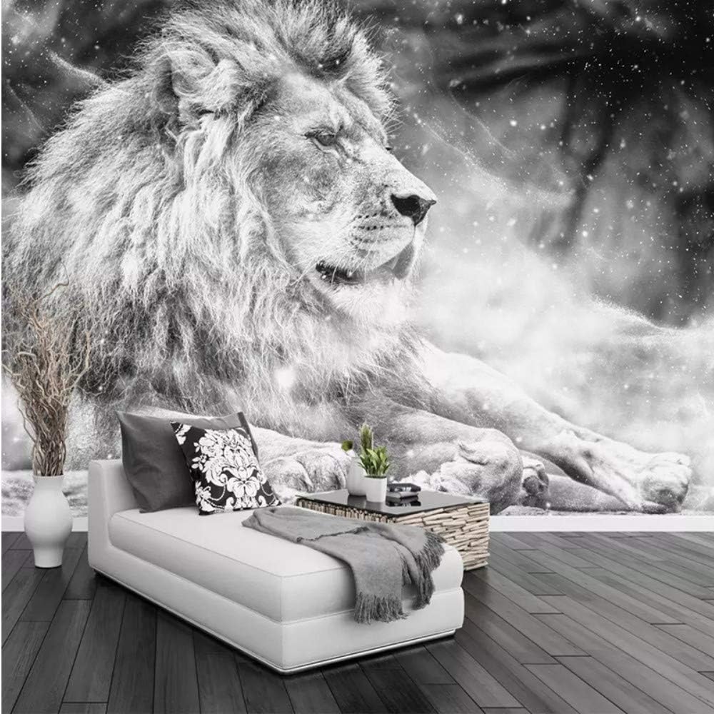 Fiartel Custom Photo Wallpaper Mural Black and White Animal Lion Papier Peint Mural 3D Living Room Sofa Bedroom Background Decor Paper-150X105CM