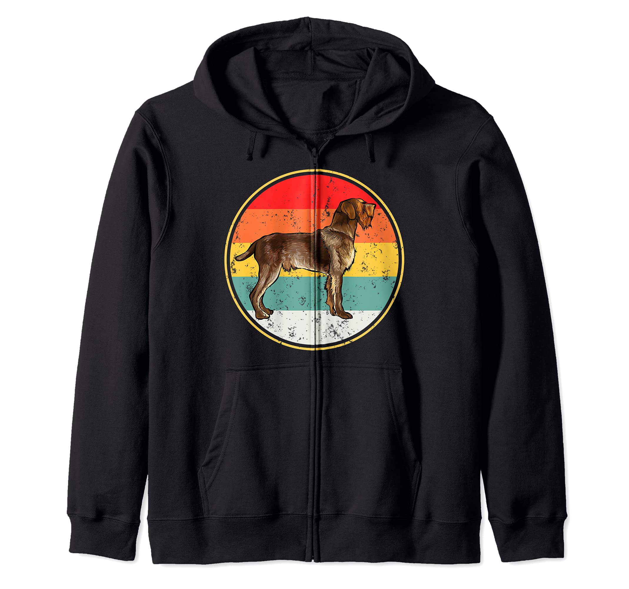 Vintage Retro Sunset Wirehaired Pointing Griffon Dog Zip Hoodie