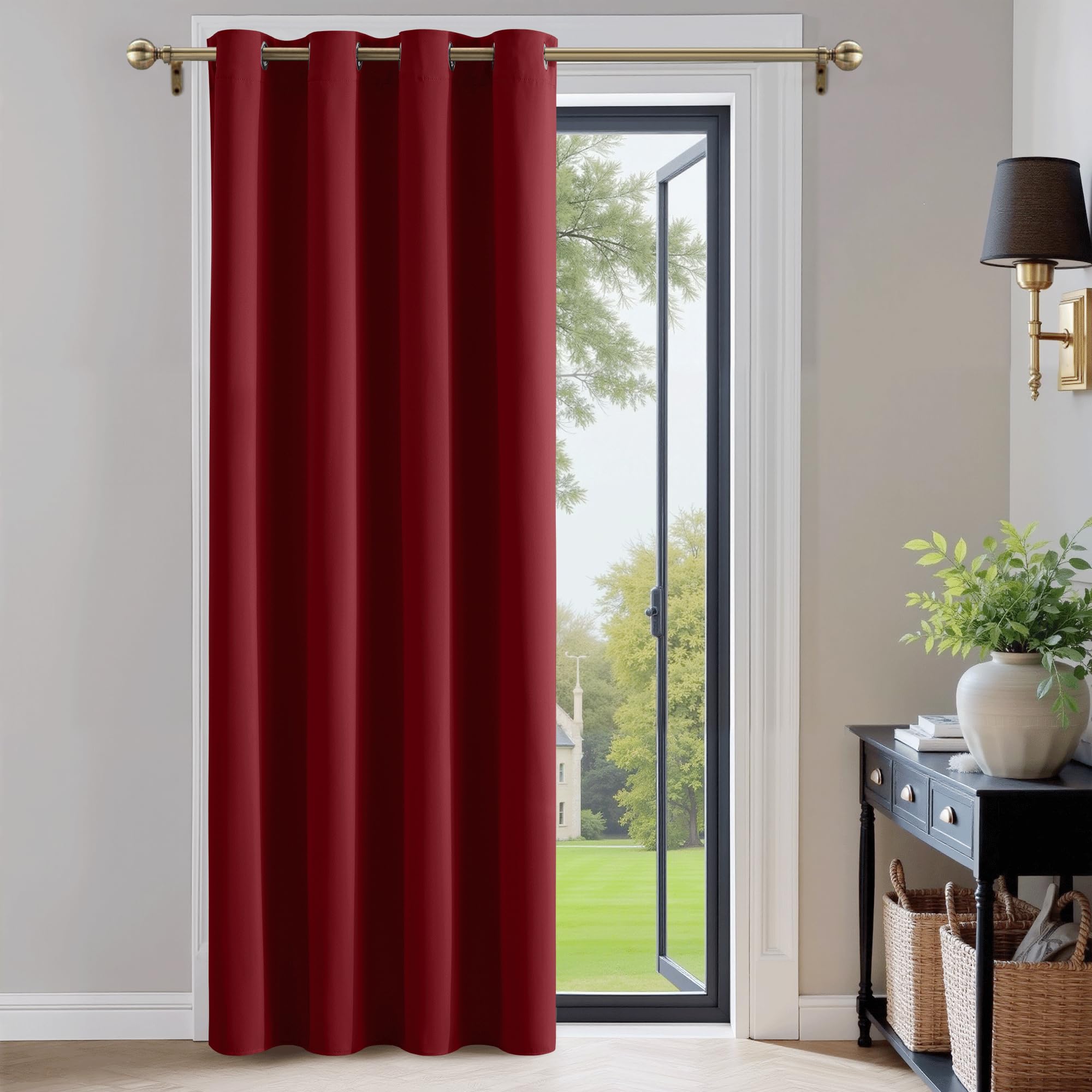 PONY DANCE Single Blackout Curtain - Eyelet Thermal Insulated Christmas Party Decor Curtains for Bedroom, Nursery Room, 1 Panel, W 52 Inch x L 84 Inch, Red