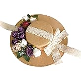 Panchitalk Women's Victorian Tea Party Sun Hat, Lolita Wide Brim Ribbons Flower Flat Bonnet Cap with Bow