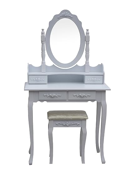 Amazon Com Aleko Dst02wh Floral Accented Bedroom Vanity