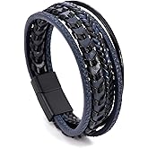 TIMFROZ Mens Leather Bracelet Multi-Layer Braided Bracelet Wristband Father's Day Birthday Jewelry Gifts 8.5" Classic Bracelet with Stainless Steel Buckle