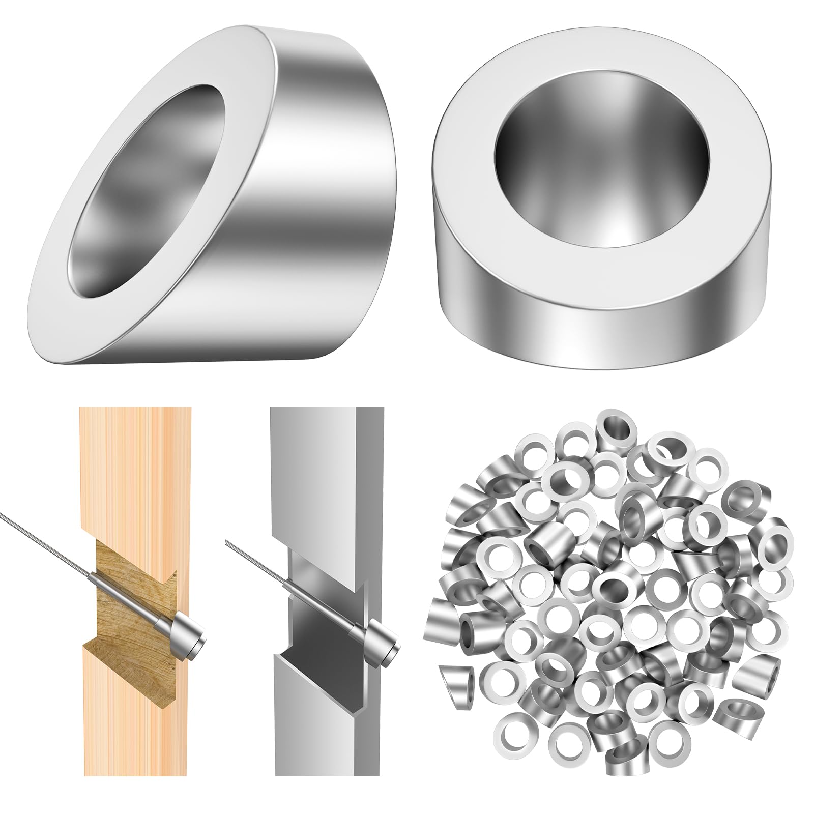 Photo 1 of BLIKA 60 Pack 5/16" ID Angle Washers for Cable Railing Stair Ends, Stainless Steel 30 Degree Angle Beveled Washer for 1/8", 3/16" Invisible Cable Railing Hardware, Cable Railing Angled Washer