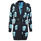 Thever Women Ladies Halloween Skull Skeleton Print Open Front Knitted Cardigan