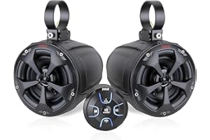 Pyle 2-Way Dual Bluetooth Off-Road Speakers - 4 Inch 800W Marine Waterproof Wakeboard, Full Range Outdoor for ATV, Snow Mobile UTV, Quad, Jeep, Boat PLUTV46BTA, Black