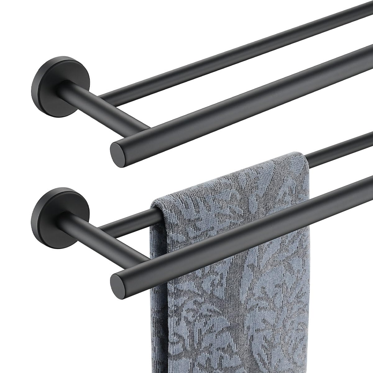 Photo 1 of JQK Double Towel Bar 27 Inch, Matte Black Useable Length 24 Inch 304 Stainless Steel Thicken 0.8mm Bath Towel Rack for Bathroom, Towel Holder Wall Mount 2 Pack, TB100L24-PB-P2