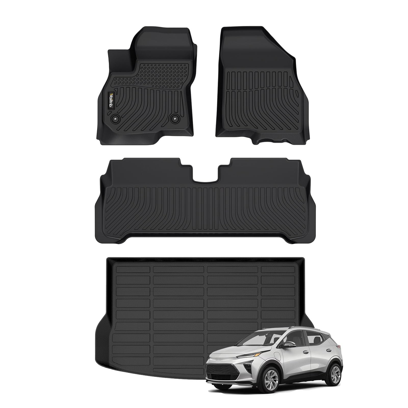 Photo 1 of Wailtnb All-Weather Car Floor Mats & Cargo Liner Set Custom for Chevrolet Bolt EUV 2022 2023 2024,TPE Rubber Trunk Floor Mat Interior 2022 2023 Chevy Bolt EUV Accessories - Black