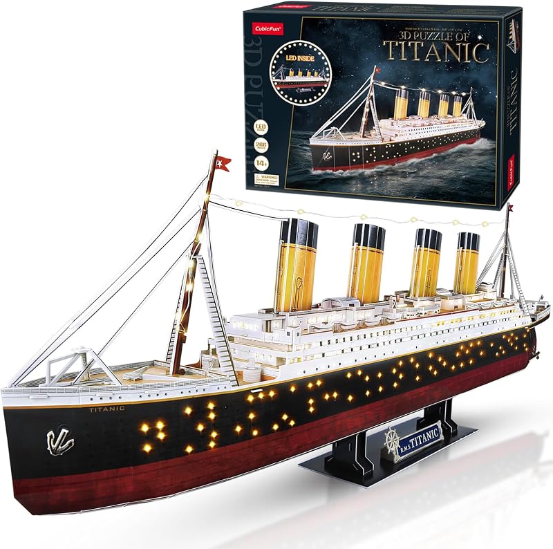 Puzzle 3D Titanic - LED Grande Maquetas de Barcos Juguetes Souvenirs Regalos Originales para Adultos y Adolescentes, 266 Piezas