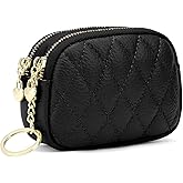 SENDEFN Women's Coin Purse Genuine Leather Wallet Small 2 Zippers Change Pouch Purse with Keychain Ring