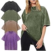 Yimoon 4 Pack Women's Oversized T-Shirts Acid Wash Boyfriend Cotton Tee Shirt Loose Fit Vintage Unisex Streetwear Tops