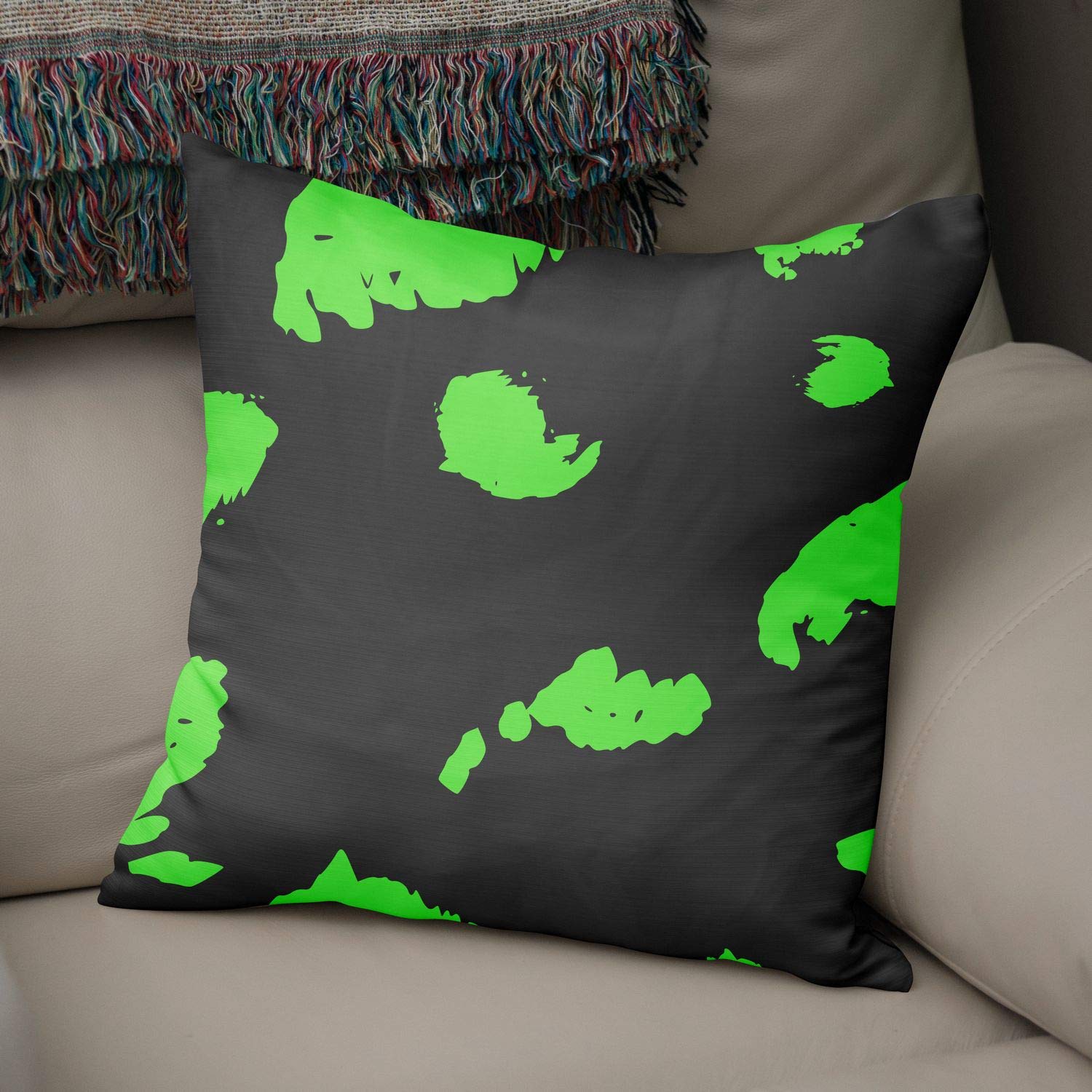 Bonamaison Decorative Cushion Cover Neon Green & Fume, Throw Pillow Covers, Home Decorative Pillowcases for Livingroom, Sofa, Bedroom, Size: 50x50 Cm - Designed and Manufactured in Turkey