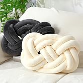 Sintuff Set of 2 Velvet Knot Pillow Ball 14 x 16 Inch Soft Decorative Knotted Throw Pillow for Christmas Thanksgiving Couch Home Sofa Bedroom Decor to Add Comfort and Style(White and Gray)