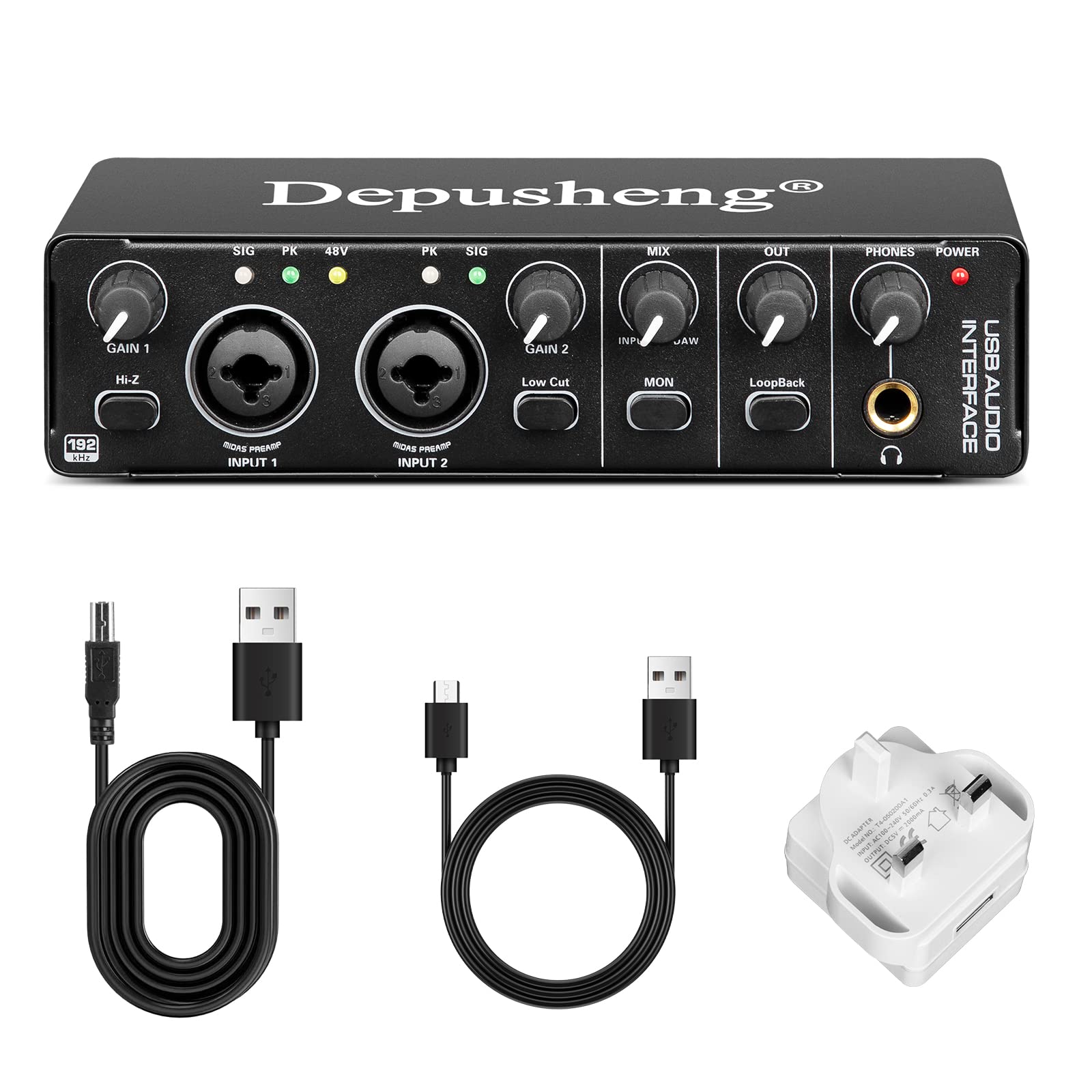 Depusheng RX2 USB audio interface computer recording sound card audio mixer home studio audio interface can connect 48V condenser microphone guitar recording