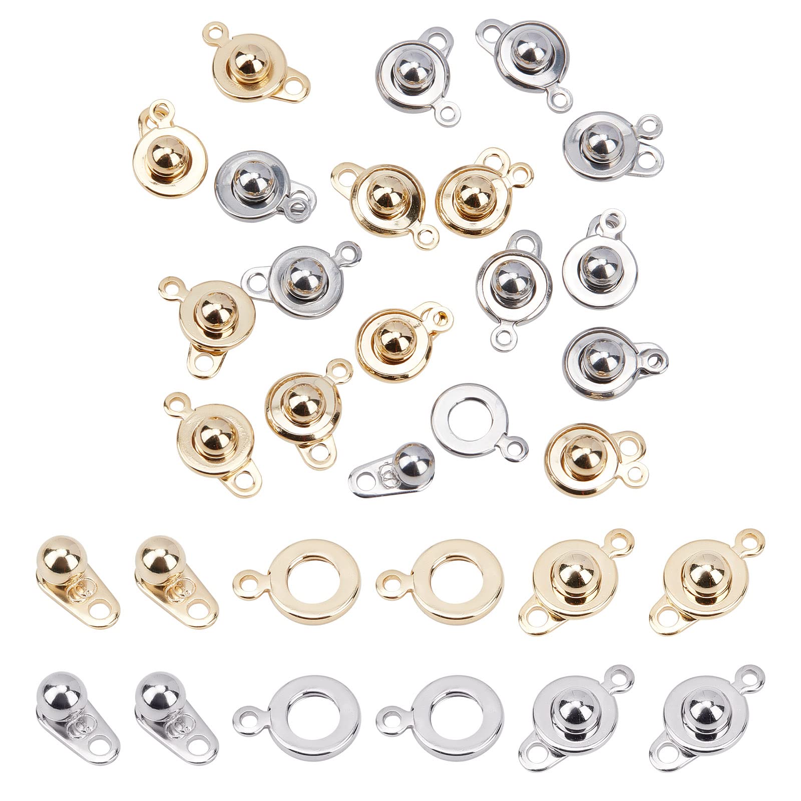 SUNNYCLUE 1 Box 20 Sets 2 Colors 15mm Snap Button Clasp Stainless Steel Snap Clasps Fastener Clasp Socket Snap Clasps jewellry Clasps for Making Necklaces Bracelets Women DIY Crafts Silver Gold