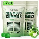 JUYIHEAL 16 in 1 Sea Moss Gummies with Ashwagandha Black Seed Oil Bladder Wrack Turmeric Vitamin C & D3 with Manuka Burdock Root, Irish Sea Moss Gummies for Women & Men, Vegan Green Apple, 2 Pack