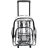 NiceAndGreat Rolling Clear Backpack Heavy Duty Bookbag Quality See Through Workbag Travel Daypack Transparent School Book Bags with Wheels Black