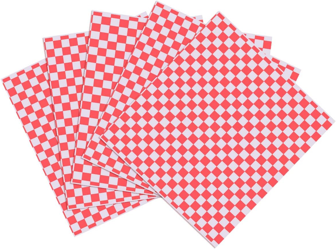 OUNONA - 100 Sheets Chequered Liner and Food Wrap Paper, Grease-Resistant, Wrap for Sandwiches and Hamburgers Red and White