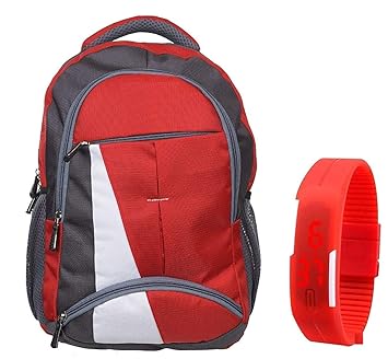 BLUTECH Canvas Red Waterproof School Bag & College LAPTOPfor Boys+ Free RED LED Unisex