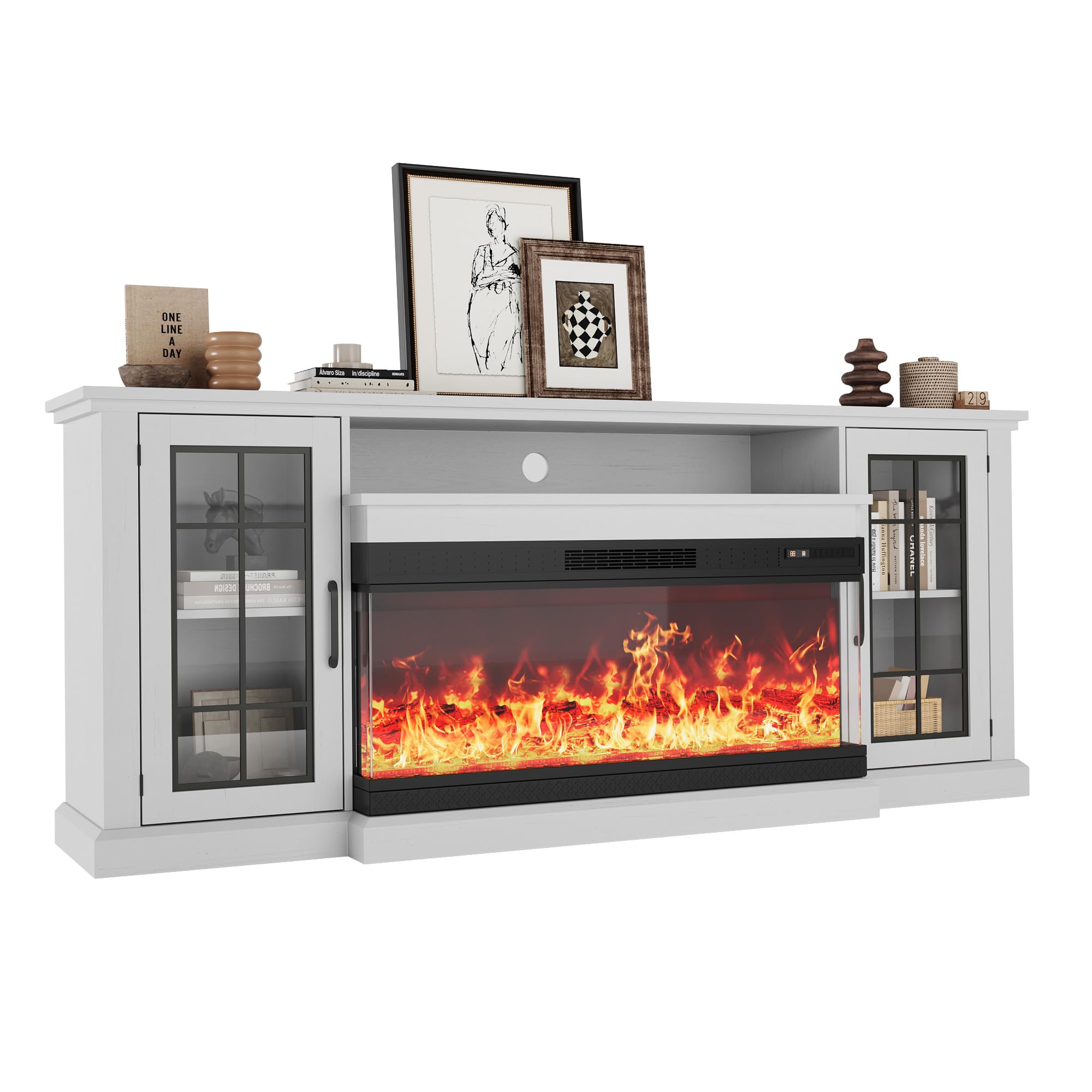 Photo 1 of Doesn’t come with the tv stand only fire place !------------------------------------------------------------------------------------------------------------------------Garvee Fireplace TV Stand with 3-Sided Glass & Adjustable LED Flame,Glass Doors & Stora