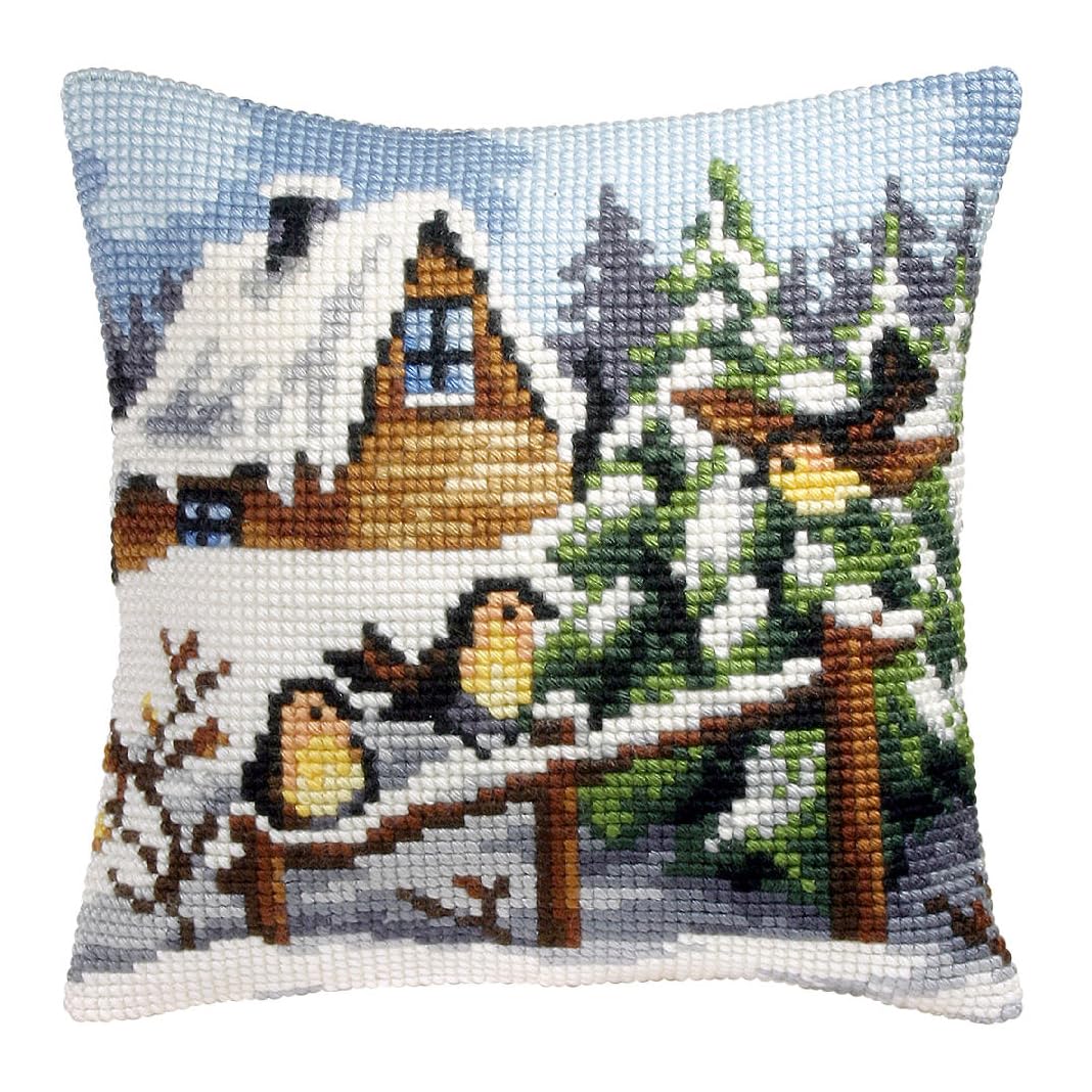 Orchidea Winter Perch Cushion Front Chunky Cross Stitch Kit