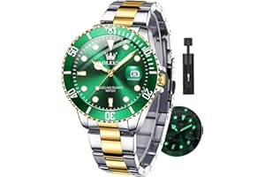 OLEVS Watches for Men with Date Luxury Big Face Waterproof Mens Wristwatch Analog Dress Two Tone Stainless Steel Man Watch Luminous Relojes De Hombre Calendar(Green/Blue/Black Dial