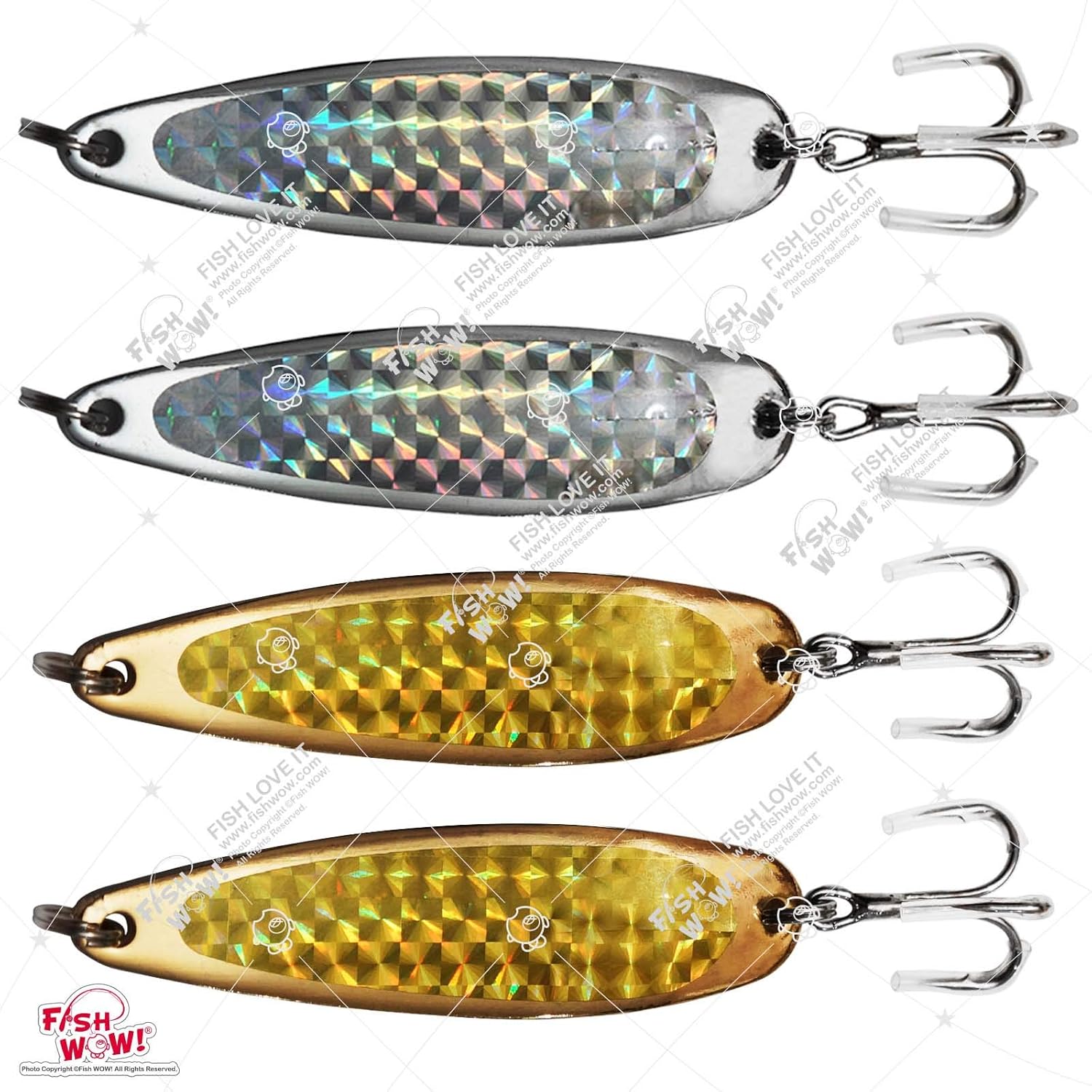 Fish WOW! 4pcs 3oz 6inch Fishing Spoon with a Treble Hook