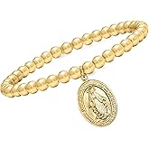Ross-Simons Italian 18kt Gold Over Sterling Miraculous Medal Bead Stretch Bracelet