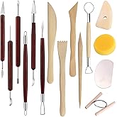 15PCS Pottery Carving Tools, Air Dry Polymer Clay Sculpting Tools Set, Pottery Trimming Tools with Smooth Wooden Handles, Cla