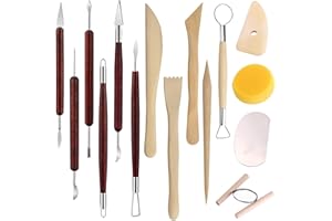 15PCS Pottery Carving Tools, Air Dry Polymer Clay Sculpting Tools Set, Pottery Trimming Tools with Smooth Wooden Handles, Cla
