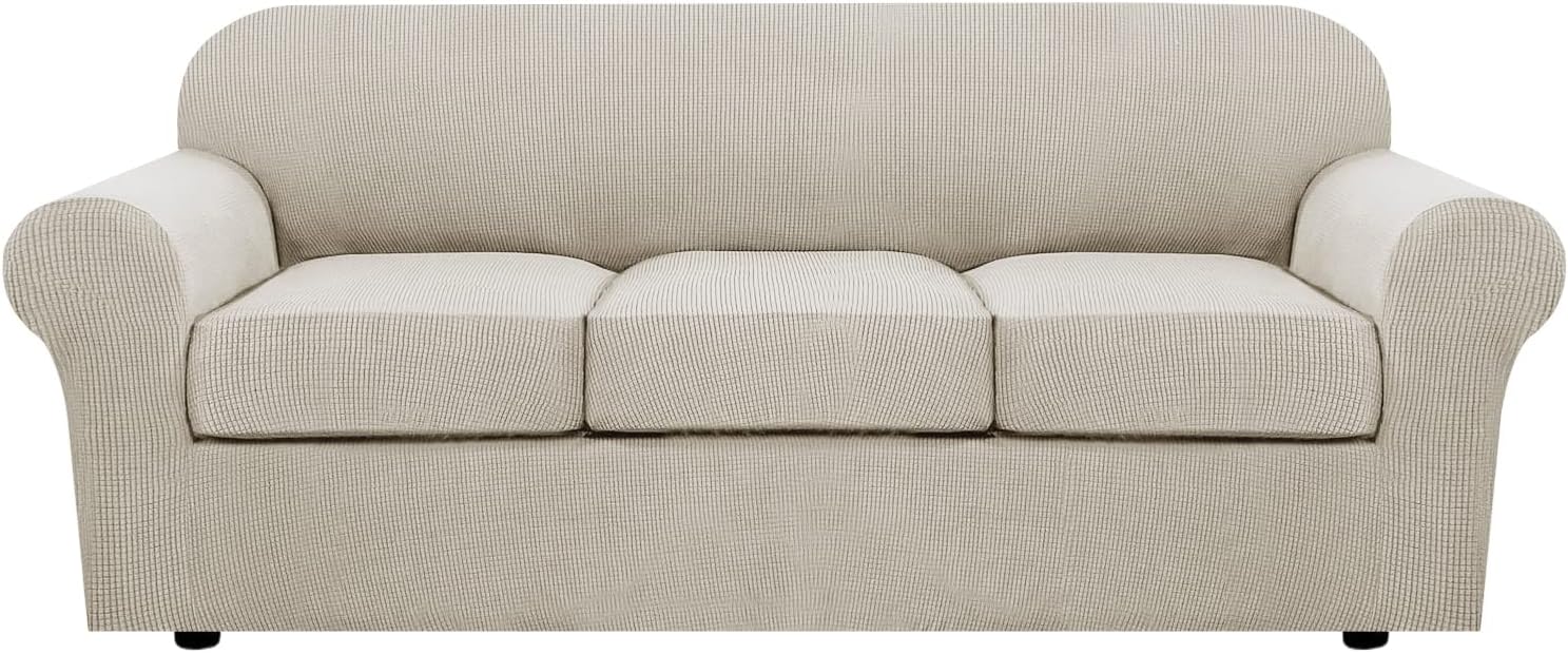 Slipcovers - H.VERSAILTEX 4 Piece Stretch Sofa Covers for 3 Cushion Couch Covers for Living Room Furniture Slipcovers (Base Cover Plus 3 Seat Cushion Covers) Upgraded Thicker Jacquard Fabric (Sofa, Island Fossi)