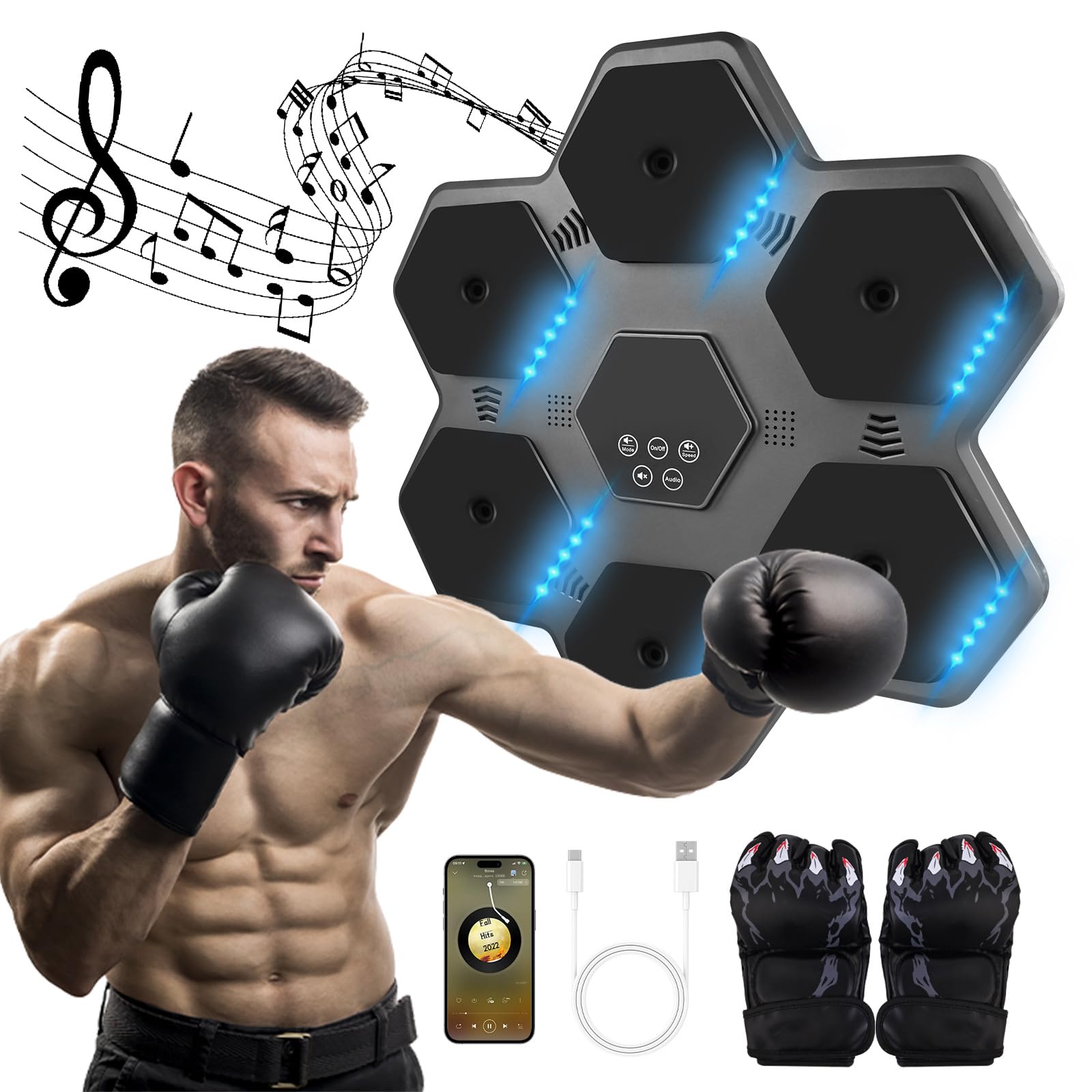 Music Boxing Machine with Gloves 2025 Upgrade Smart Bluetooth Punching Machine,Wall Mounted Electronic Boxing Target Workout Machine,Music Punching Machine Equipment for Adults
