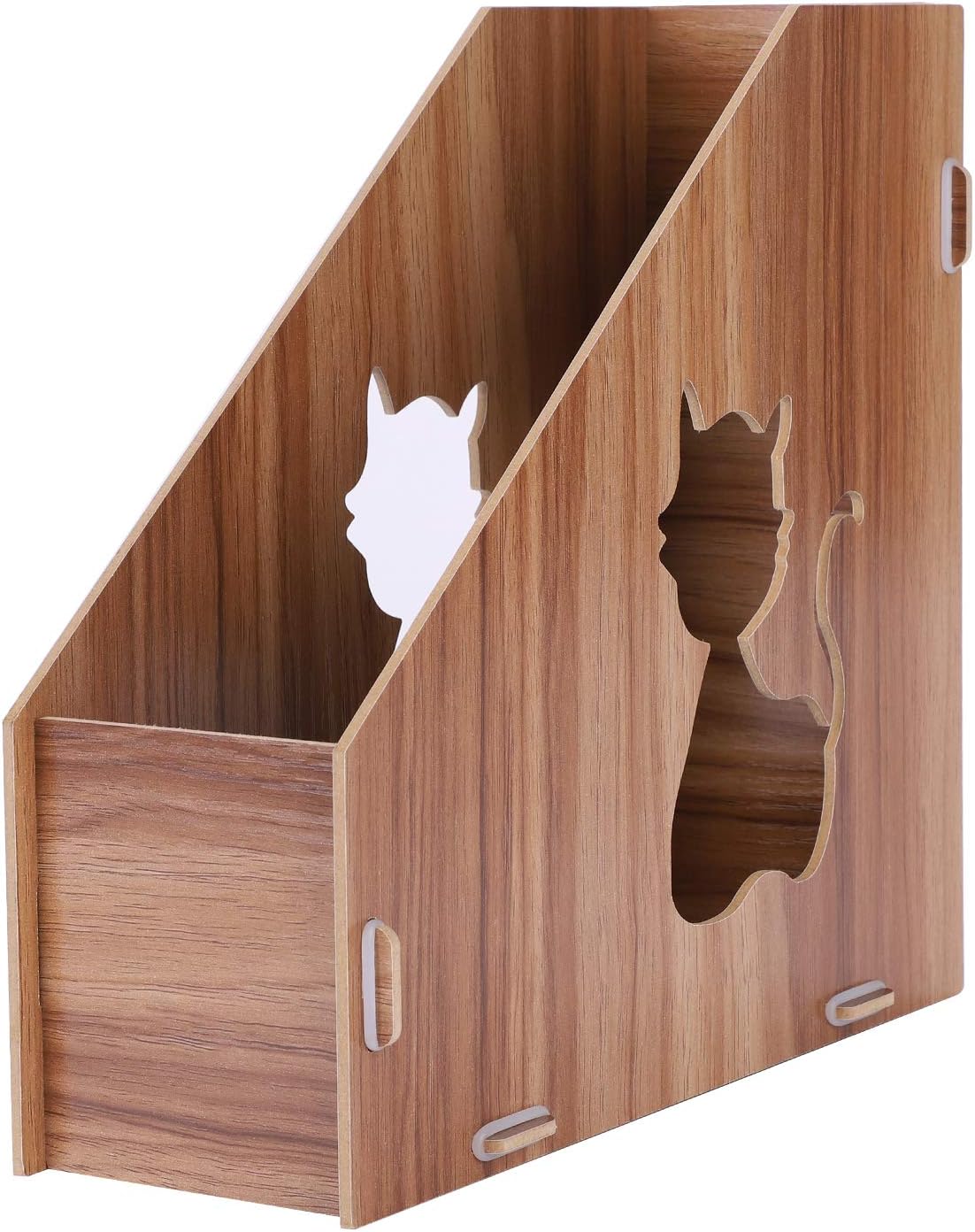 Wooden Vertical Desktop Magazine File Holder with Hollowed-Carved Cute Cat Desktop File Storage Organizer File Rack Standing Bookshelf Bin for Office Home School Classification and Organization - Image 3