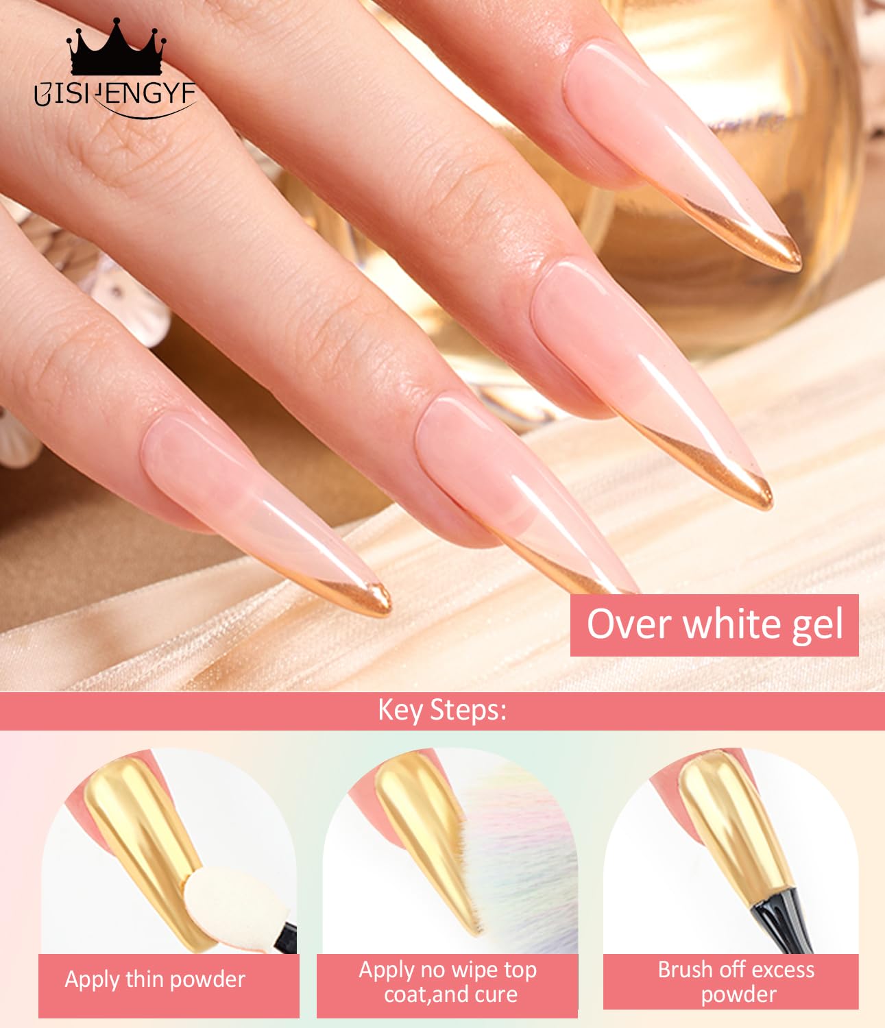 Chrome Nail Powder BISHENGYF: Super Metallic Effect Chrome Powder For Nails Gold Silver Red Laser White Pearl Nail Chrome Powder for Nails Art Decoration - Image 8