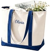 Personalized Embroidered Canvas Tote, Thick Daily shopping Bag for Women | Custom Reusable Daily EssentialsTravel Bag, Beach Wedding Handbag, Thank You Gifts for Mother, Bridesmaids, Teachers