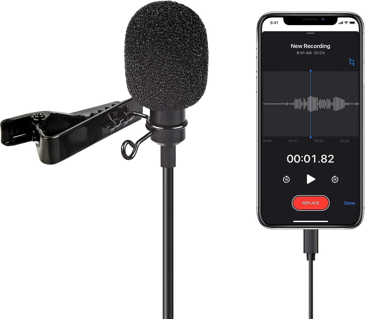 ayex Lavalier microphone for iPhone & iPad with wind protection and clamp, perfect for interviews vlogging, meetings - Image 3
