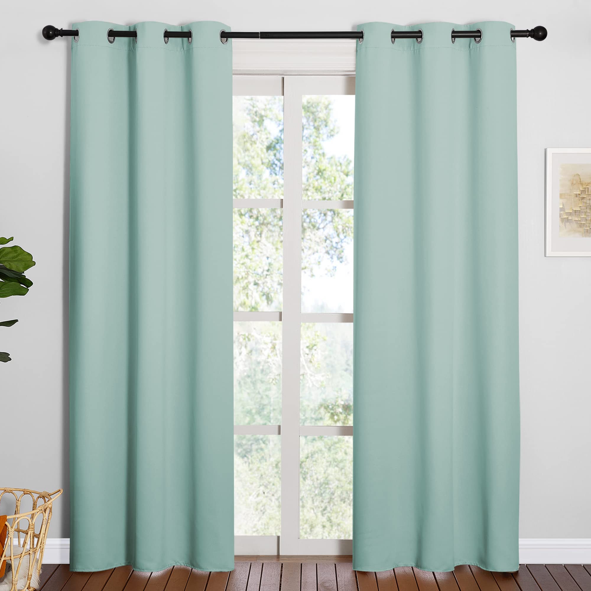 Photo 1 of NICETOWN Thermal Insulated Solid Grommet Blackout Curtains/Drape for Living Room (Aqua, 1 Pair, 42 by 84-Inch)