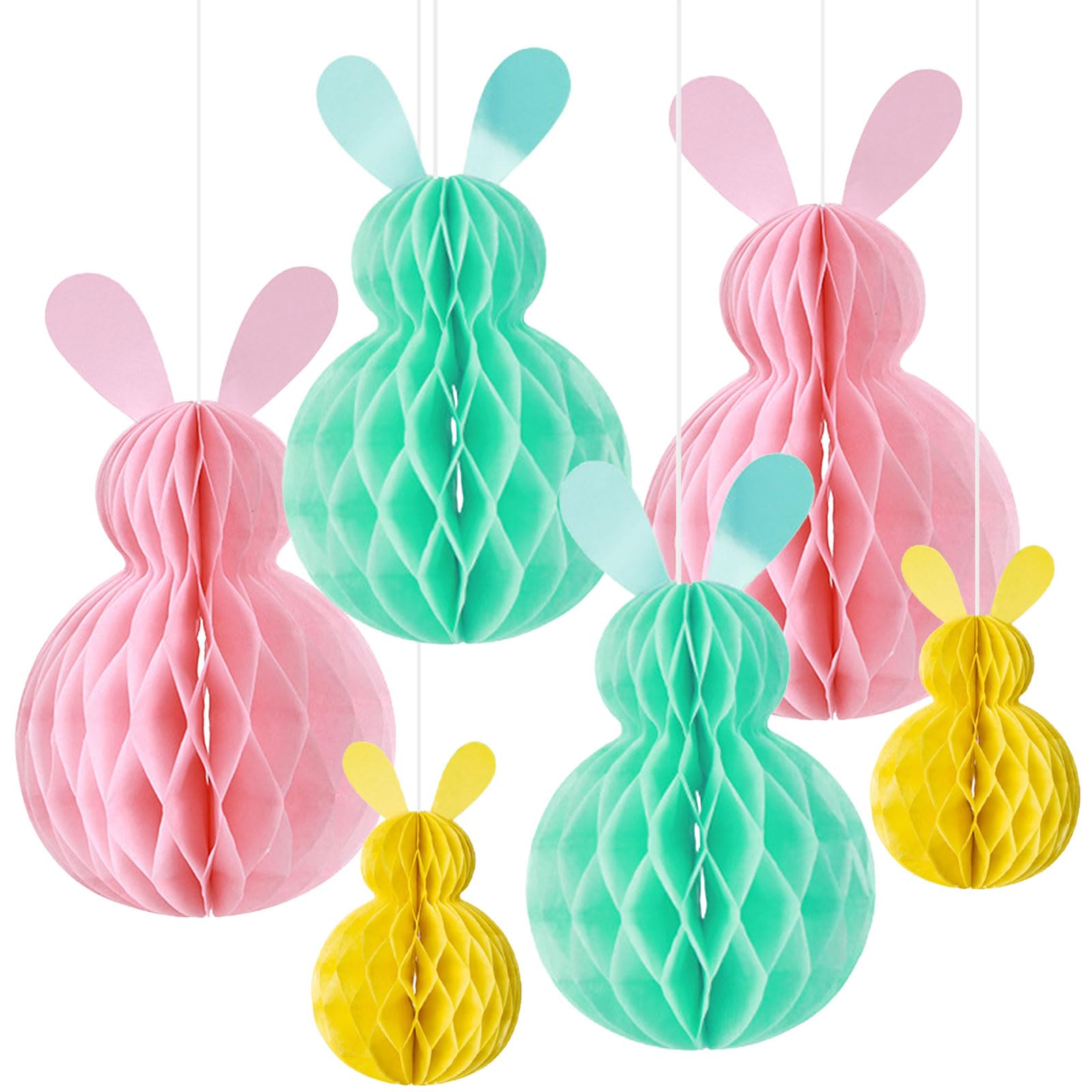GWAWG 6 PCS Easter Bunny Decorations Rabbit Honeycomb Pendant Decoration Paper Ball, Hanging Paper Ornaments Honeycomb Ball, Spring Easter Decorations Set for Home Party