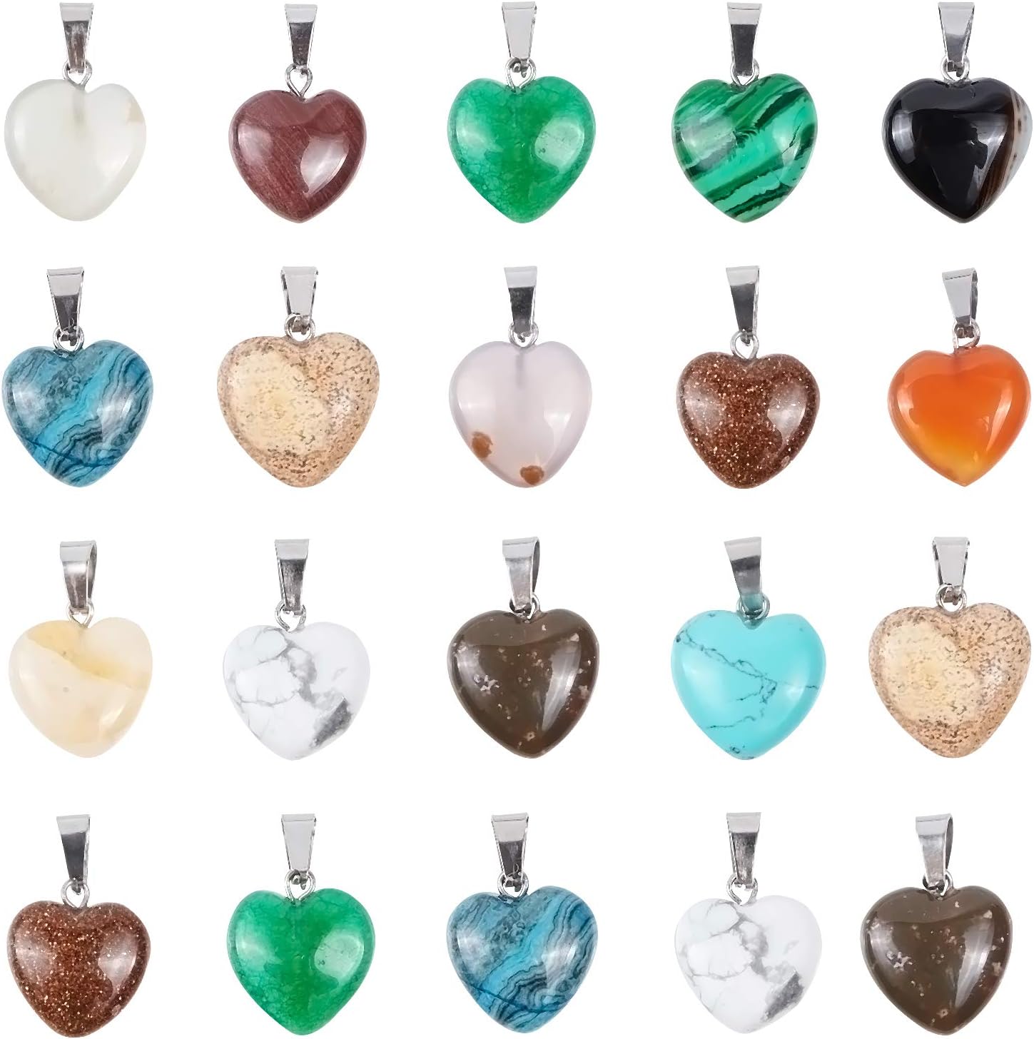 arricraft50PCS Heart Beads Pendants Gemstone Stone Charms Healing Stone Beads Pendants for DIY Necklace Jewelry Making-Assorted Color