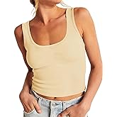Artfish Women's Scoop Neck Sleeveless Knit Ribbed Fitted Casual Crop Tank Top