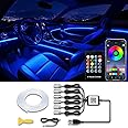 USB Interior Car LED Strip Lights with Wireless APP and Remote Control, RGB 6 in 1 Ambient Lighting Kits with 315 inches 3.0mm Fiber Optic, 16 Million Colors Car Neon Lights, Sync to Music