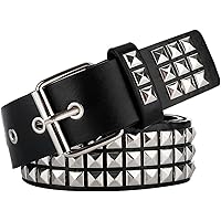 Snap On Punk Rock Star Pyramid Studded Checker Board Leather Belt