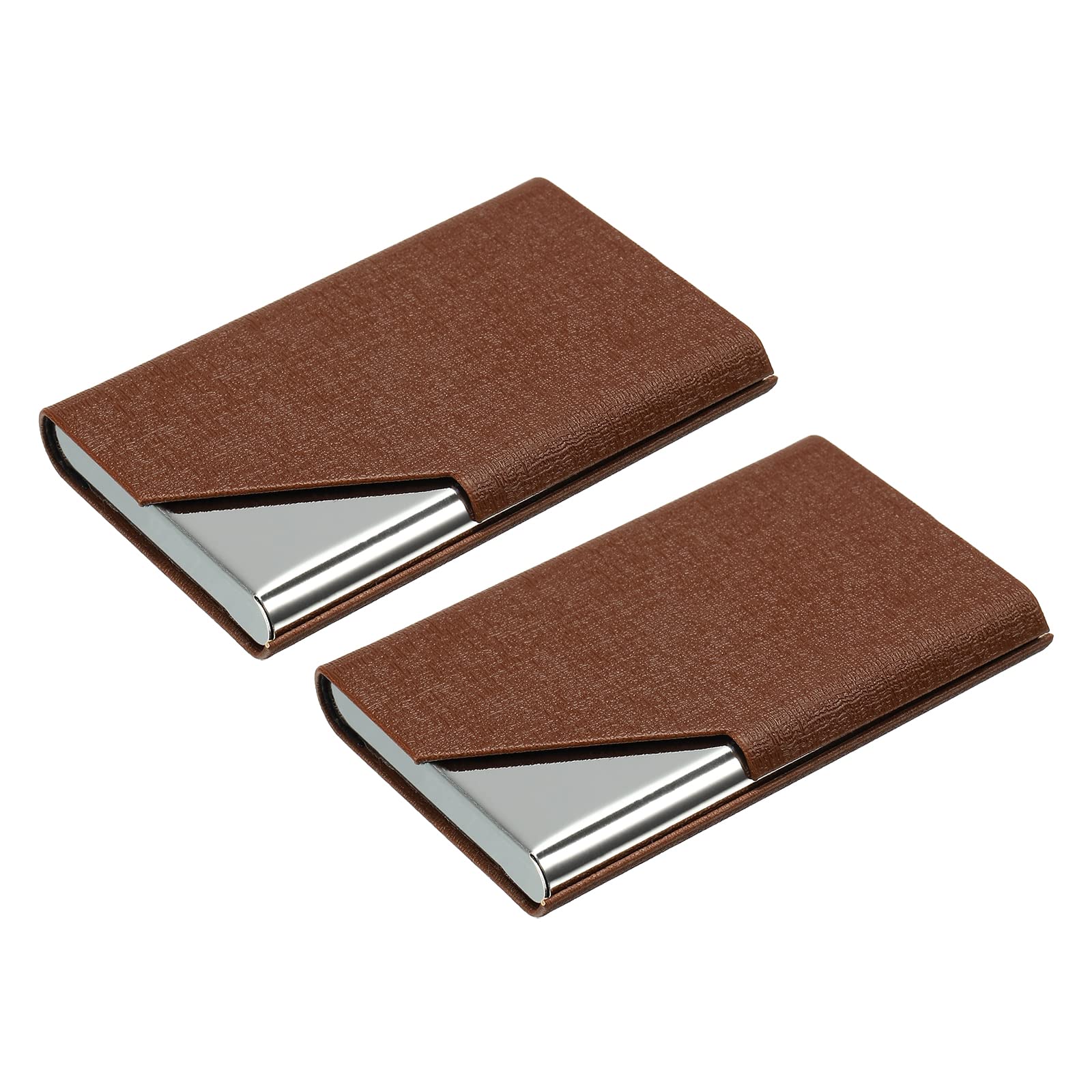 YOKIVE 2 Pcs Business Card Holder, Pocket Business Card Case Flip Slim with PU Leather Keep Cards Organized Great for Office, Daily Use (Brown, 3.74-Inch)